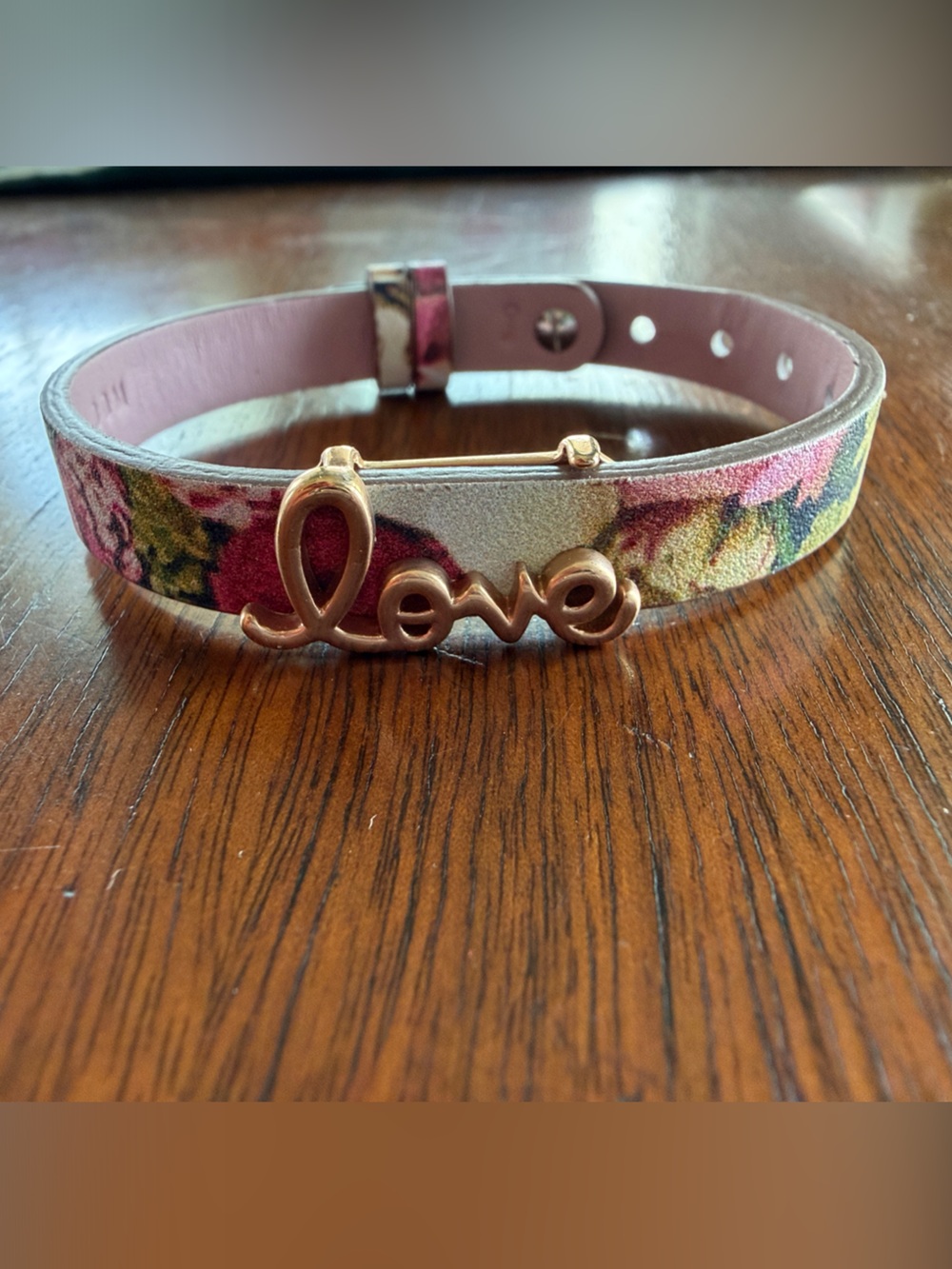 KEEP Collective Love Script charm with Floral Leather Bracelet - Pink